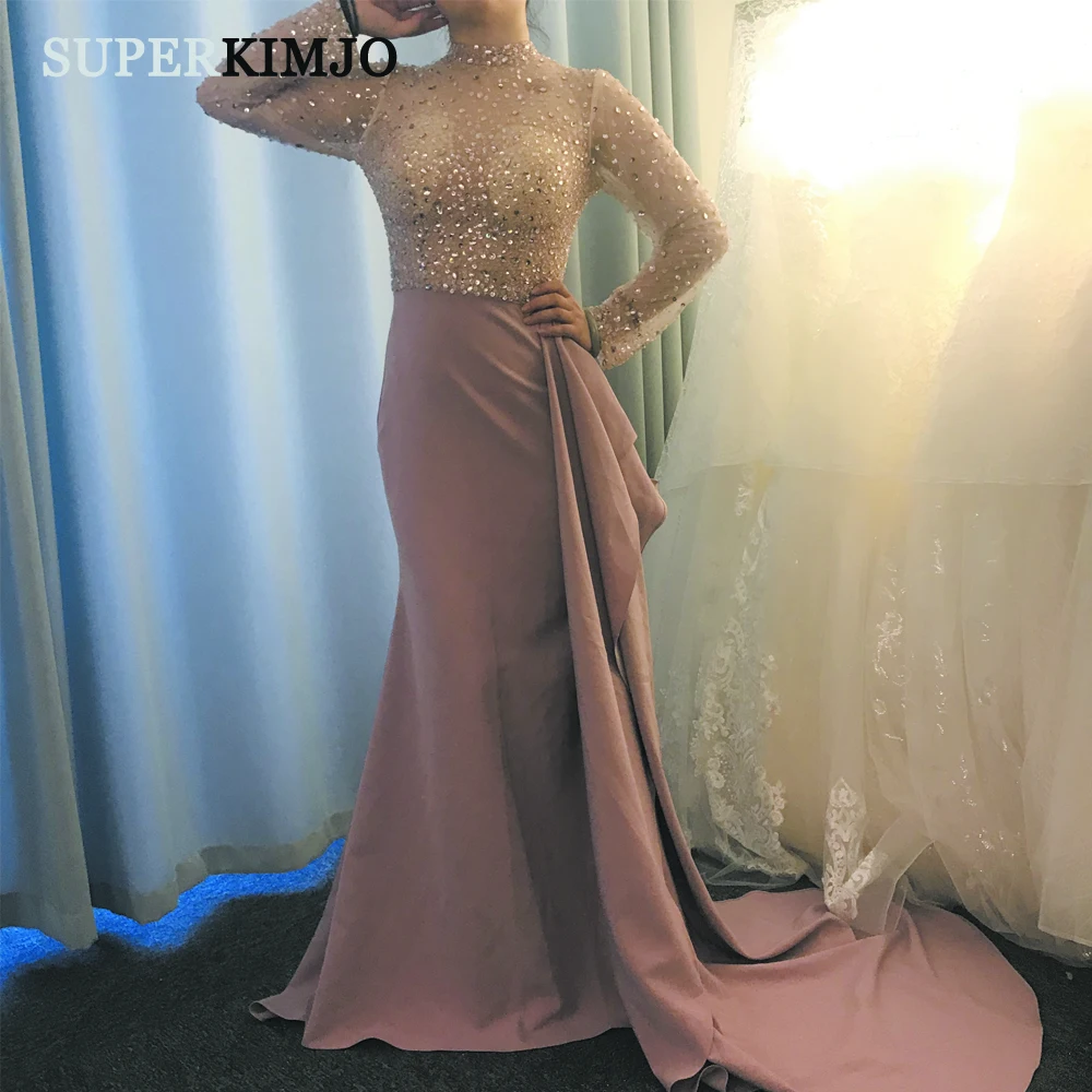 SuperKimJo Vestido Longo Festa с высоким воротом пыльно-розовые вечерние платья длинным