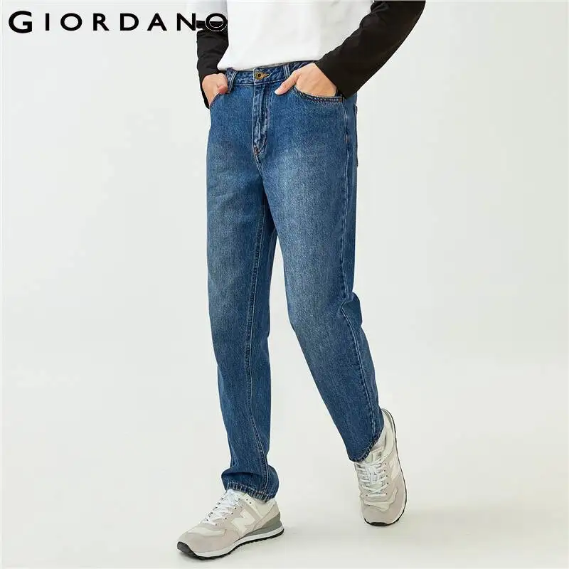 

Джинсы Giordano мужские зауженные со средней посадкой, хлопковые классические повседневные свободные штаны на молнии, 01111066