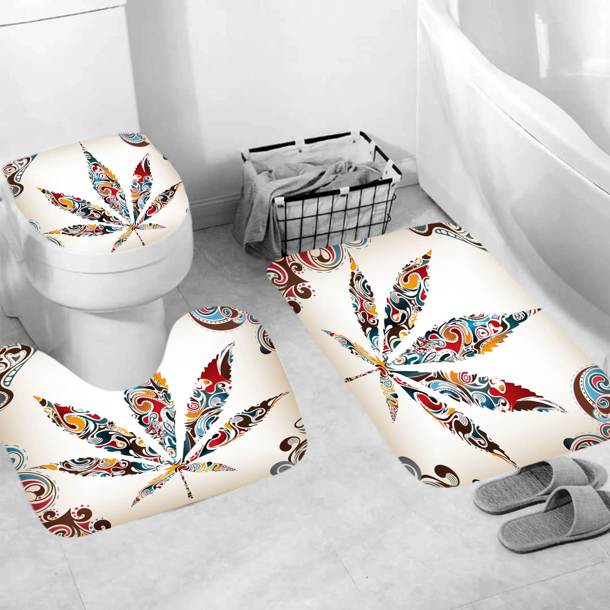 Красочная занавеска для душа с кленовыми листьями набор ванной комнаты 3d модные