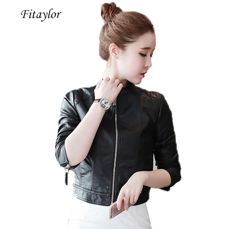 Fitaylor новые женские Куртки из искусственной кожи с длинным рукавом черные молнии панк верхняя одежда тонкий мотоциклетная куртка пальто