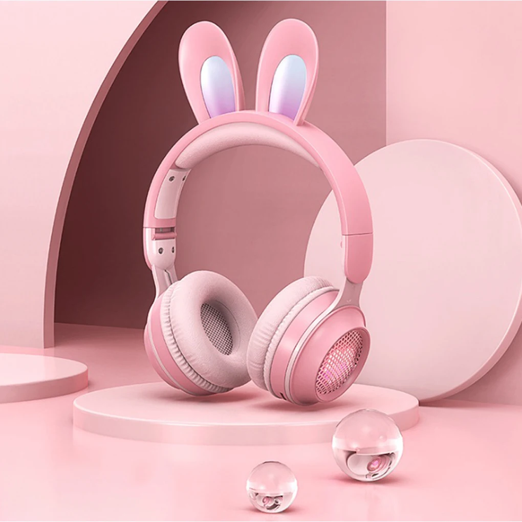 

Glowing Wireless Headphones Flash Light Rabbit Ear HIFI Stereo With Mic Headset For Girls Kids Gift Bluetooth-Compatible