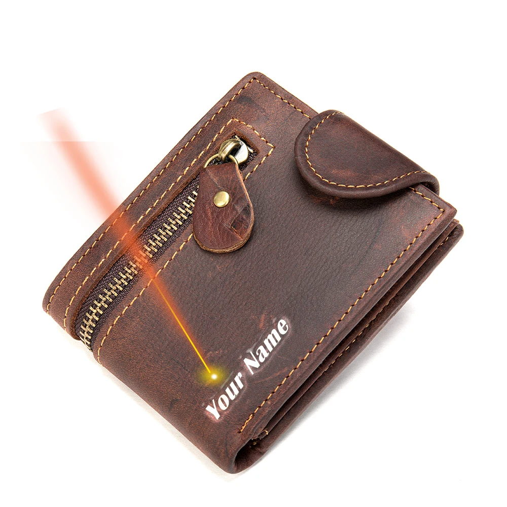 Кошелек мужской из натуральной кожи винтажный кожаный бумажник на молнии