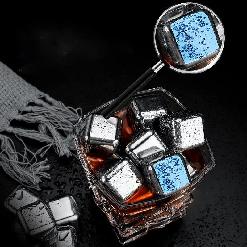 

Stainless Steel Reusable-Ice-Cubes Chilling-Whiskey-Stones Wine Chillier with Free Tongs & Ice Freezer Storage Tray Gift Sets