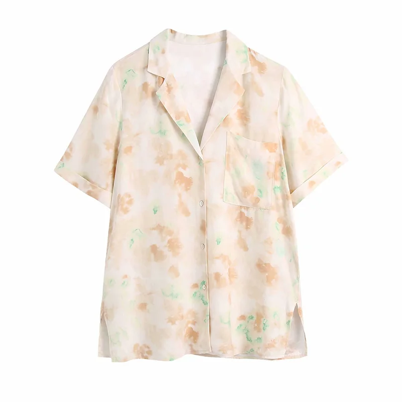 

Женская модная рубашка цвета хаки с принтом, повседневная женская шикарная рубашка с коротким рукавом, 2021