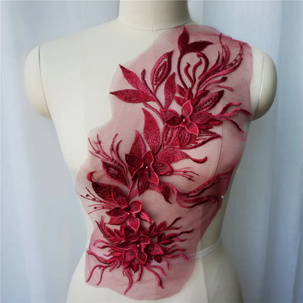 Белая черная серая 3D Цветочная кисточка кружевная ткань аппликации вышитый