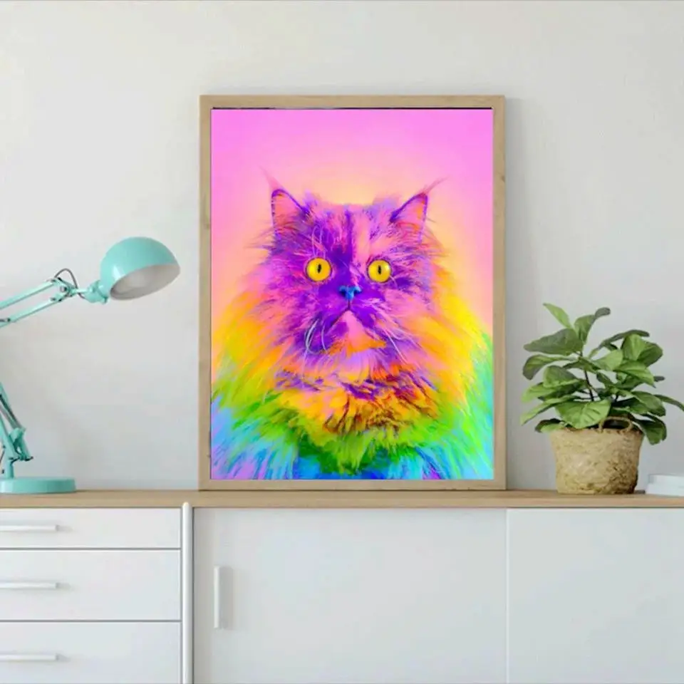 

Diamond painting 5D Diy Diamant Schilderij ”Colour the cat“Crystal Borduren Kruissteek Mozaïek Beadwork Gift Home Decor Kids