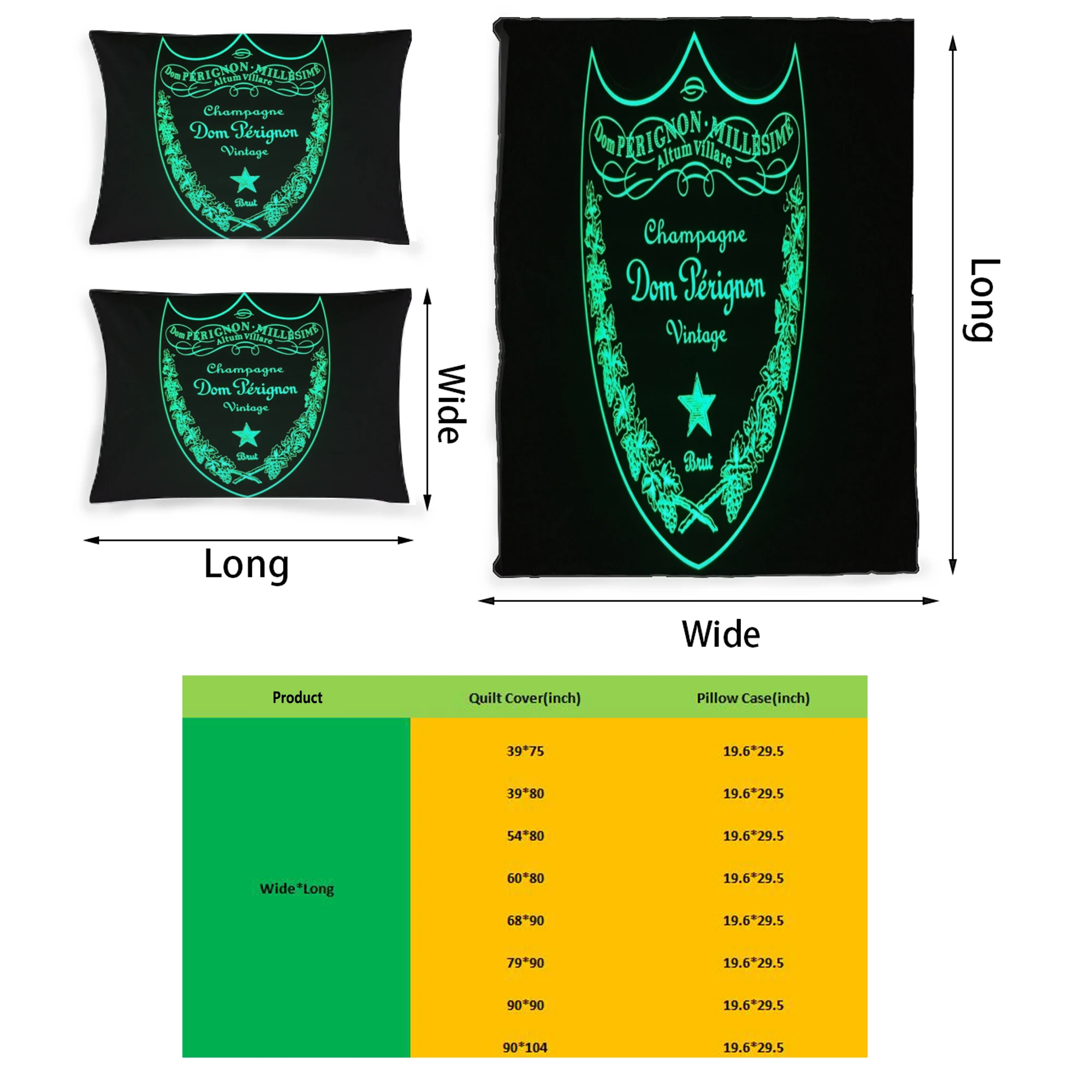 

Domperignon Champagne Printed Bedding Set Pattern Printing Polyester Quilt Cover Set 3 Pieces Quilt Cover Pillow Cover Set