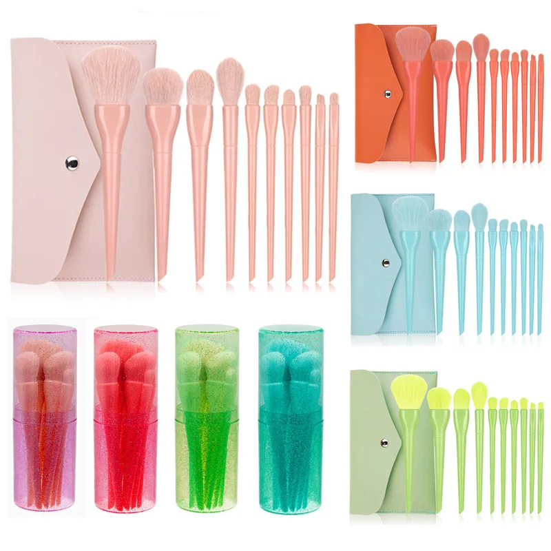 

Corn Silk Soft Candy Color 10Pcs Makeup Brush Set Blush Foundation Portable Eye Nose Shadow Eyelash Highlight Brush Beauty Tool