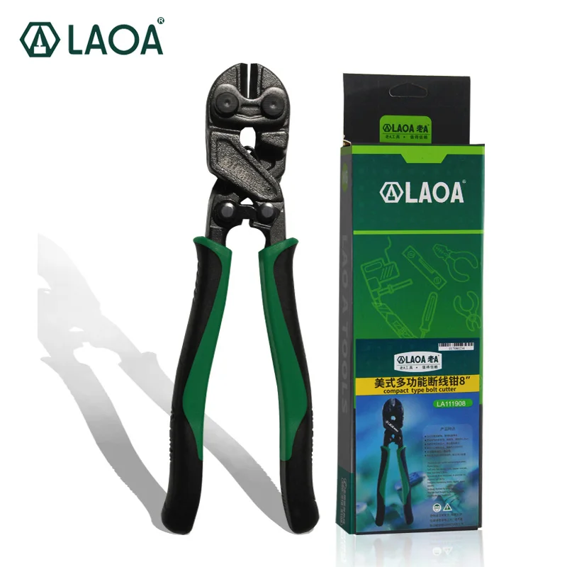 

LAOA 8 Inch Bolt Cutters Cr-Mo Steel Round Nose Scissors With Black Coating Treatment Wire Cutter 5.2MM Max Cutting