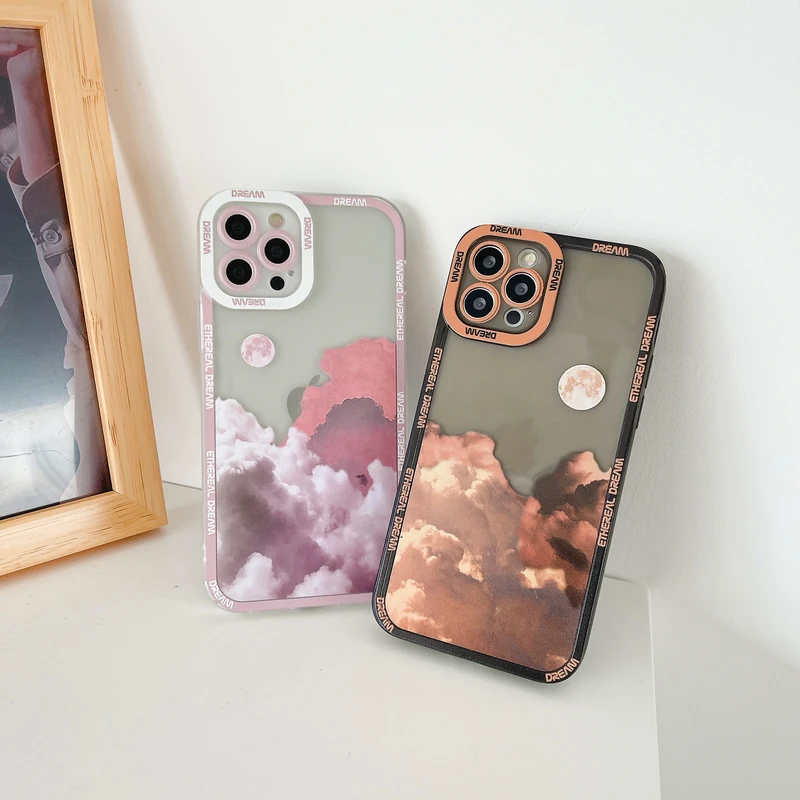 art retro sunset cloud scenery korean phone case for iphone 12 11 pro max x xr xs max 7 8 puls se 2020 cases soft silicone cover free global shipping