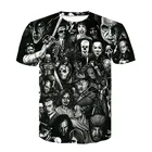 Футболка с коротким рукавом для мальчиков и женщин, черная уличная футболка в стиле хип-хоп, с 3D принтом из фильма ужасов, клоуна, Мужская футболка с рисунком