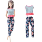 BJDBUS Модная Кукла для девочек Экипировка для йоги серая рубашка Топ Брюки с цветами повседневная одежда Домашняя одежда Одежда для Барби Куклы Аксессуары