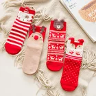 Горячая Распродажа, 1 пара, женские хлопковые носки, Рождественские Носки с рисунком Красной собаки, лося, медведя, лисы на весну, осень, зиму, рождественский подарок, милые носки