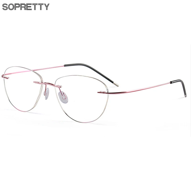 Ультралегкие очки без оправы из титанового сплава женские кошачий глаз