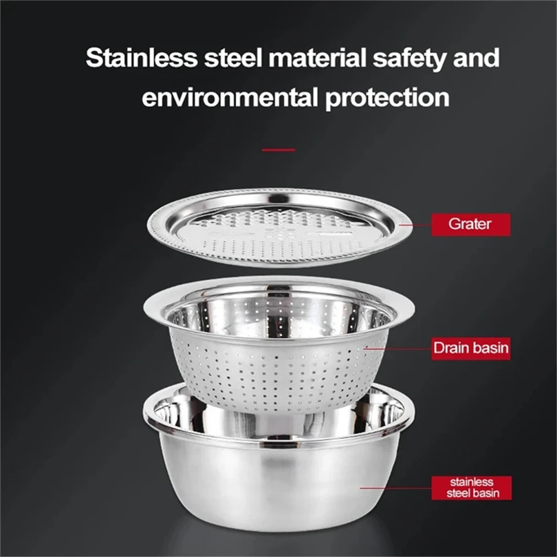 

Multifunctional Stainless Steel Basket Multi-Purpose Slice Planer With Basin Large capacity Washing Vegetable Fruit Basket J60