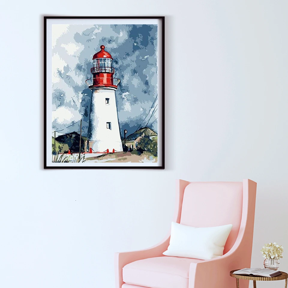 AZQSD 40X50cm Краски Раскраска по номерам холст ing Наборы Маяк DIY рукоделие Акриловая