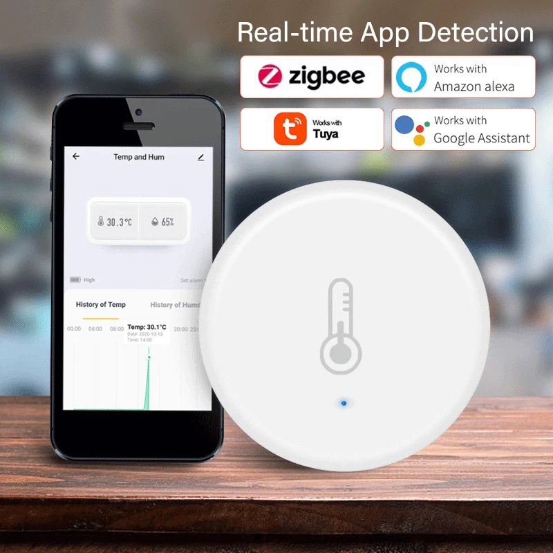 Умный датчик температуры и влажности Tuya/Smart Life работает от приложения ZigBee |