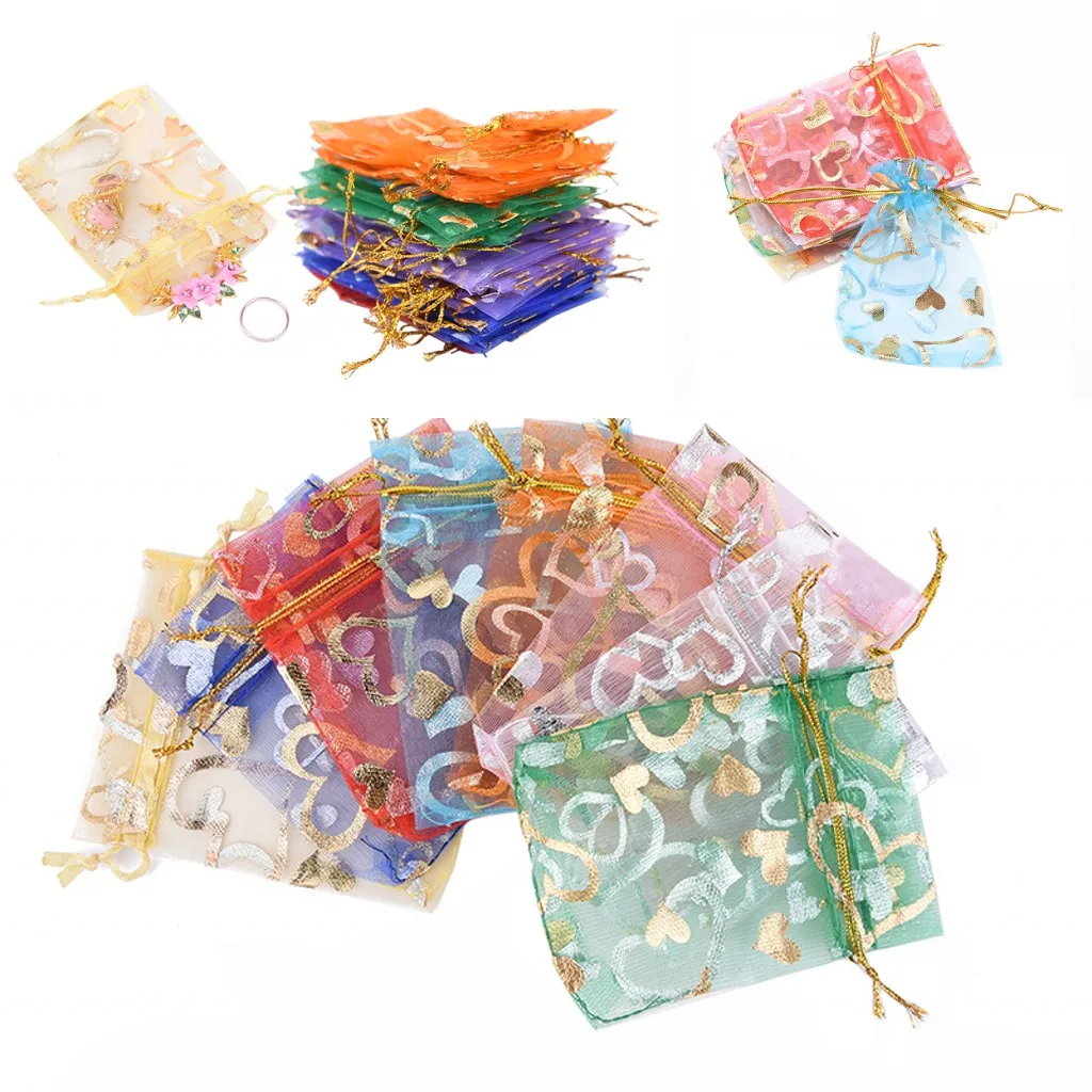 

10PCS/100PCS Colorful Organza Packaging Pouch Transparent Drawstring Bags Christmas Party Gift Container Jewerly Organizer Bags