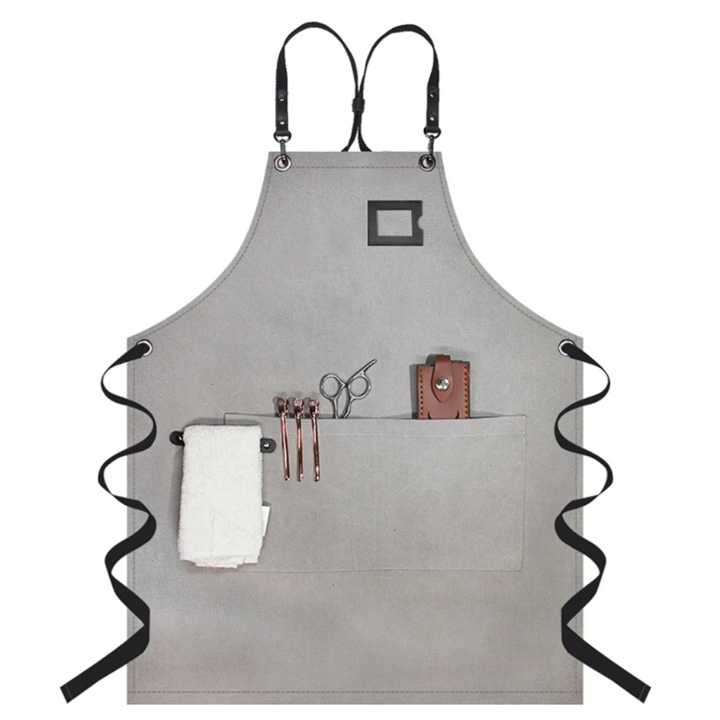 

E8BD Waterdrop Resistant Canvas Bib Chef Apron with Pockets Wood Craftsman Artisan Waiter Painting Work Clothes Cross Back Apron