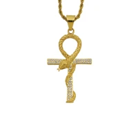 egyptian snake ankh cross necklaces mens women hip hop pendant chain iced out bling stainless steel jewelry dropshipping