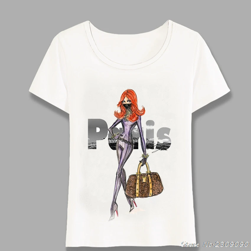 Винтаж моды в Париже Принт для девочек Футболка женская летняя футболка с
