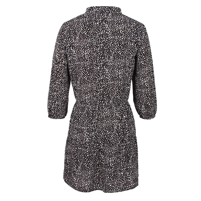 Женское Короткое платье на пуговицах повседневное свободное в горошек с рукавом