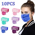 10 штукупаковка одноразовая Нетканая 3-слойный фильтр Маска Цвет: фиолетовый, розовый, ярко-зеленый и лицевая маска для взрослых дышащая разноцветная маска