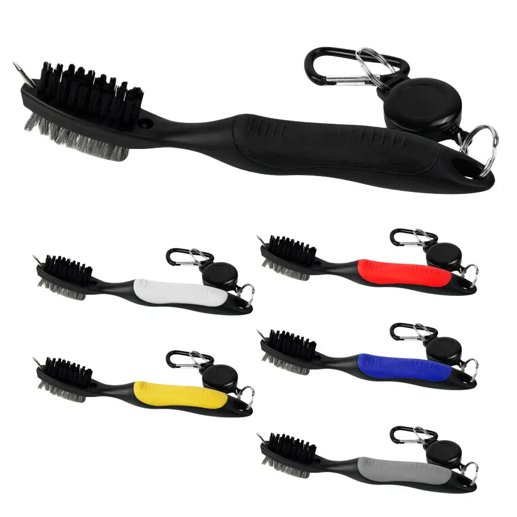

MagiDeal Portable Golf Dual Side Club Brush Groove Cleaner with Retractable Carabiner Cord for Shoes/ Club Golf Groove