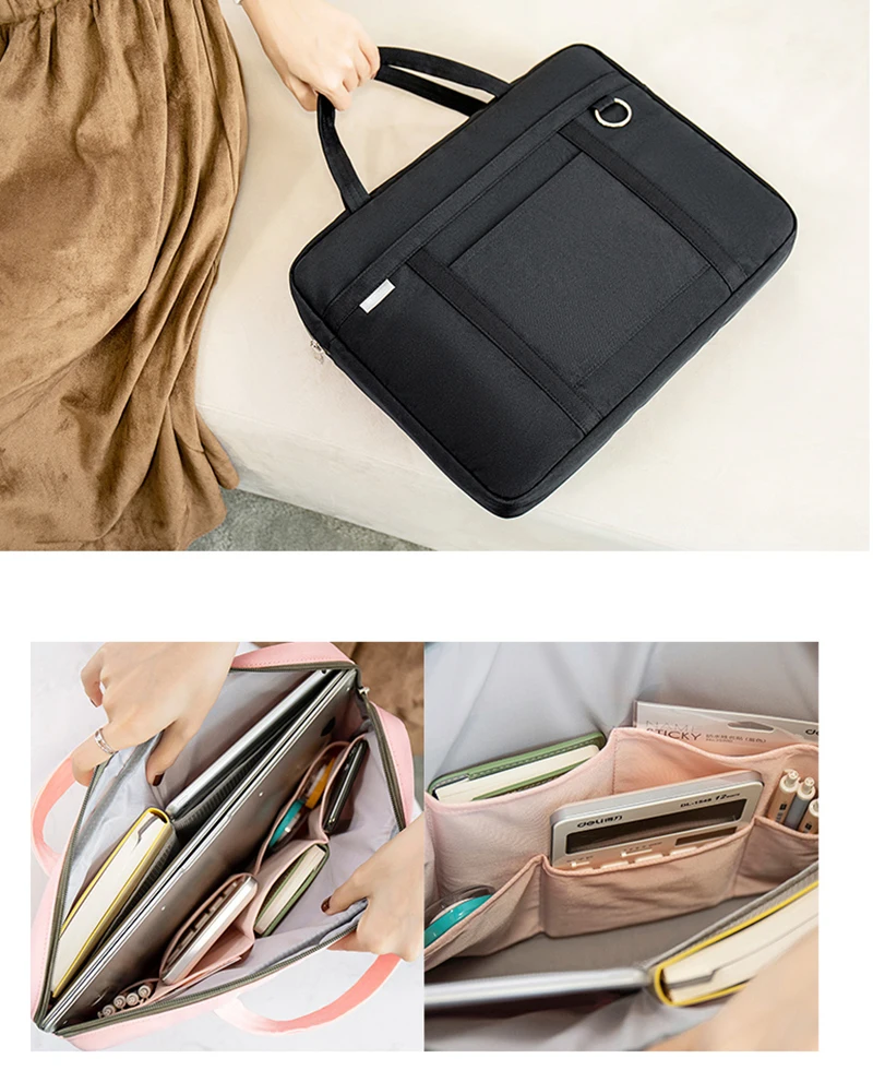 Shouldcat Laptop Bag 14 inch Waterproof Solid Color Notebook Bag A4 Document Briefcase Bag