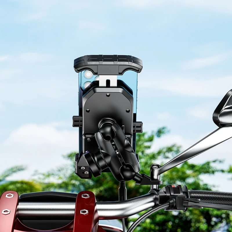 

Bike Phone Mount Motorcycle Rearview Mirror Handlebar Holder Scooter Clamp for 3.5-6.5" Smartphone with 360° Rotation