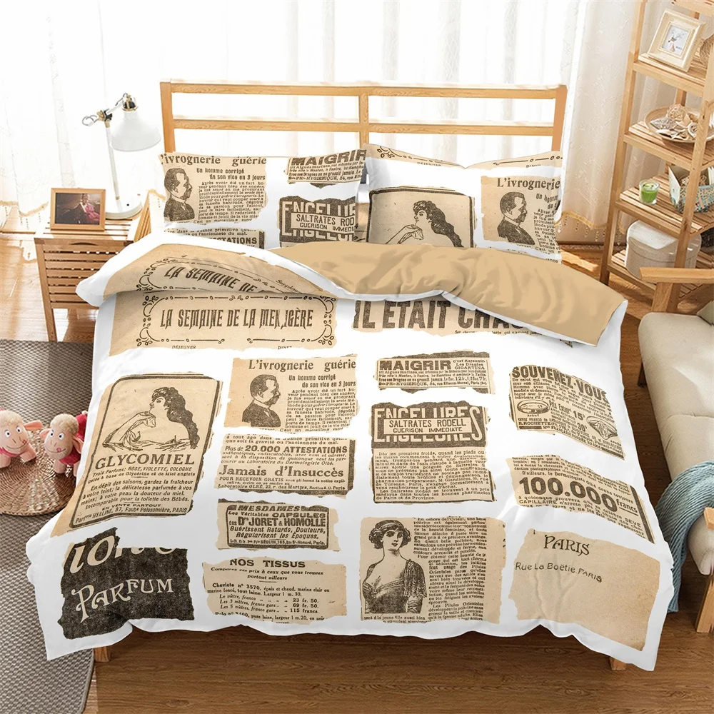 

Old Newspaper 3D Printed Bedding Set Duvet Cover Pillowcase Single Twin Queen King Size 2/3pcs Soft Home Textile