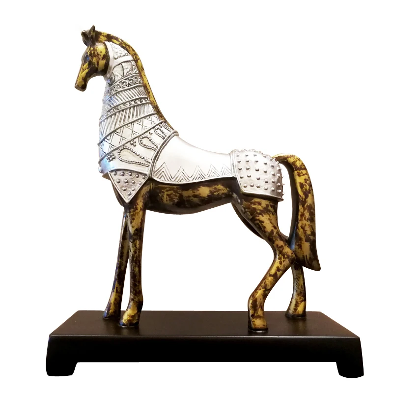 

Retro Medieval War Horse Ornaments Resin Armored Horse Desk Decor Black Base European Vintage Home Decoration Accessories