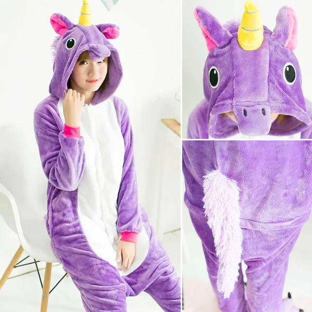 Purple Tenma Пижама кигуруми с единорогом для взрослых; Пижама с мышкой для женщин и мужчин; Пижама для пар; коллекция года; зимняя Пижама; костюм для сна; Фланелевая Пижама - Цвет: Purple Tenma