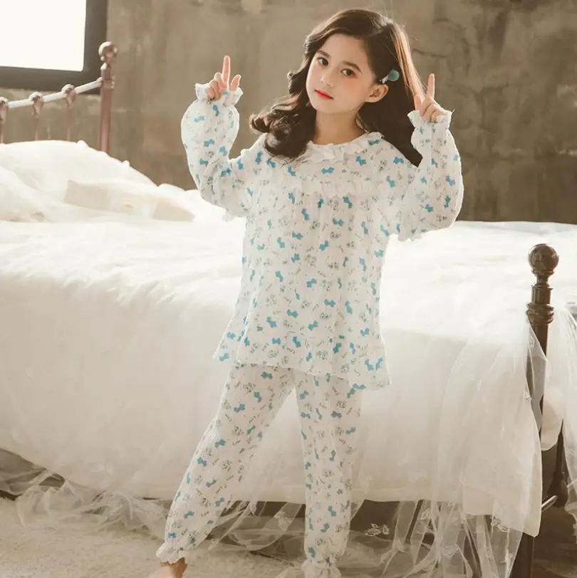 Детские пижамы принцессы с принтом новые кружевные лоскутные топы длинными