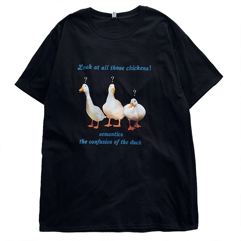 

Summer duck print o-neck loose cute short-sleeved T-shirt