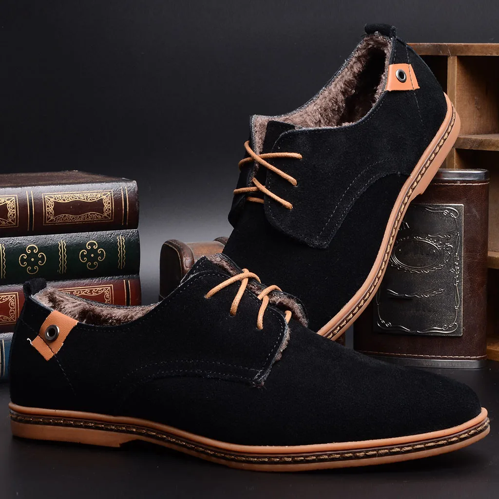 Мужская повседневная обувь; Сезон Зима; zapatillas hombre; мужские модные повседневные зимние оксфорды на шнуровке; кожаная обувь; Теплая обувь в деловом стиле