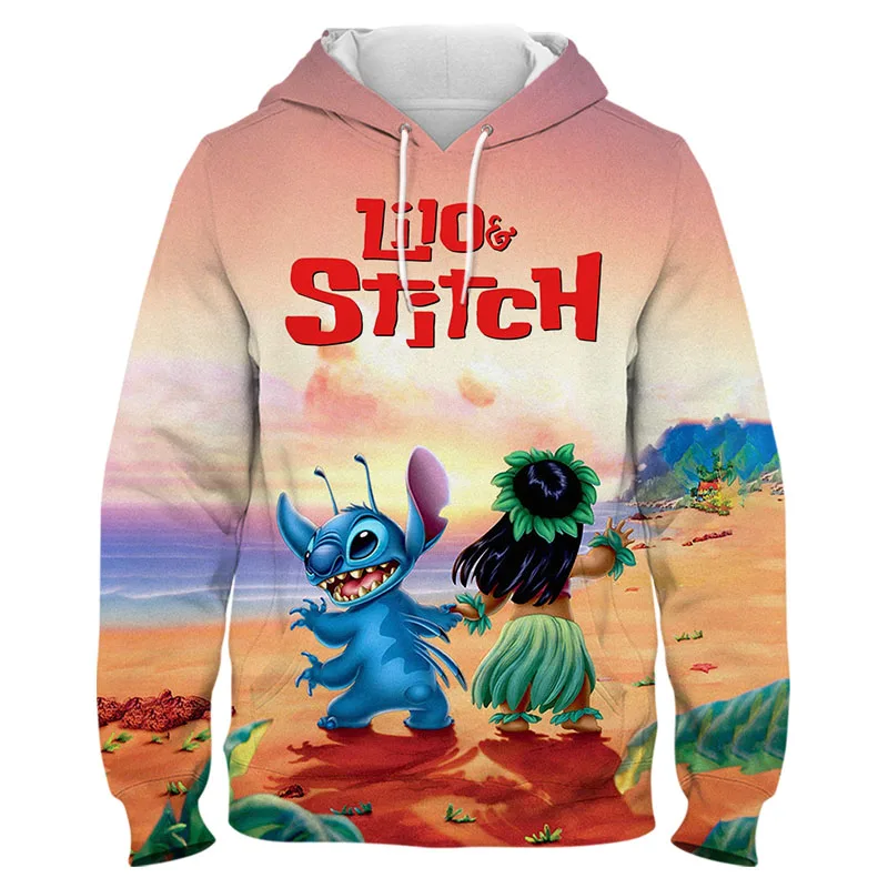 

Disney 3D Print Lilo Stitch Hooded Hoodies Men Women Sweatshirts Long Sleeve Oversized Autumn Kids Clothes Pullovers Hoodies Top