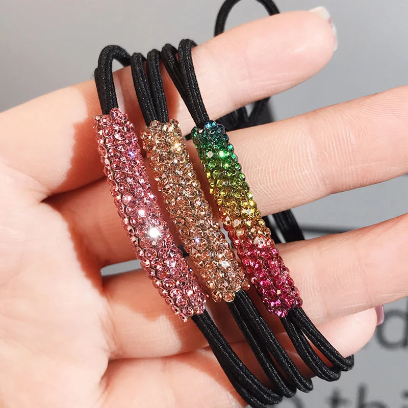 

Flash Head Rope Temperament Full Drill Headdress Net Red Ins Tie Hair Rope Like Ponytail Holder Rubber Band Female Hair Ring