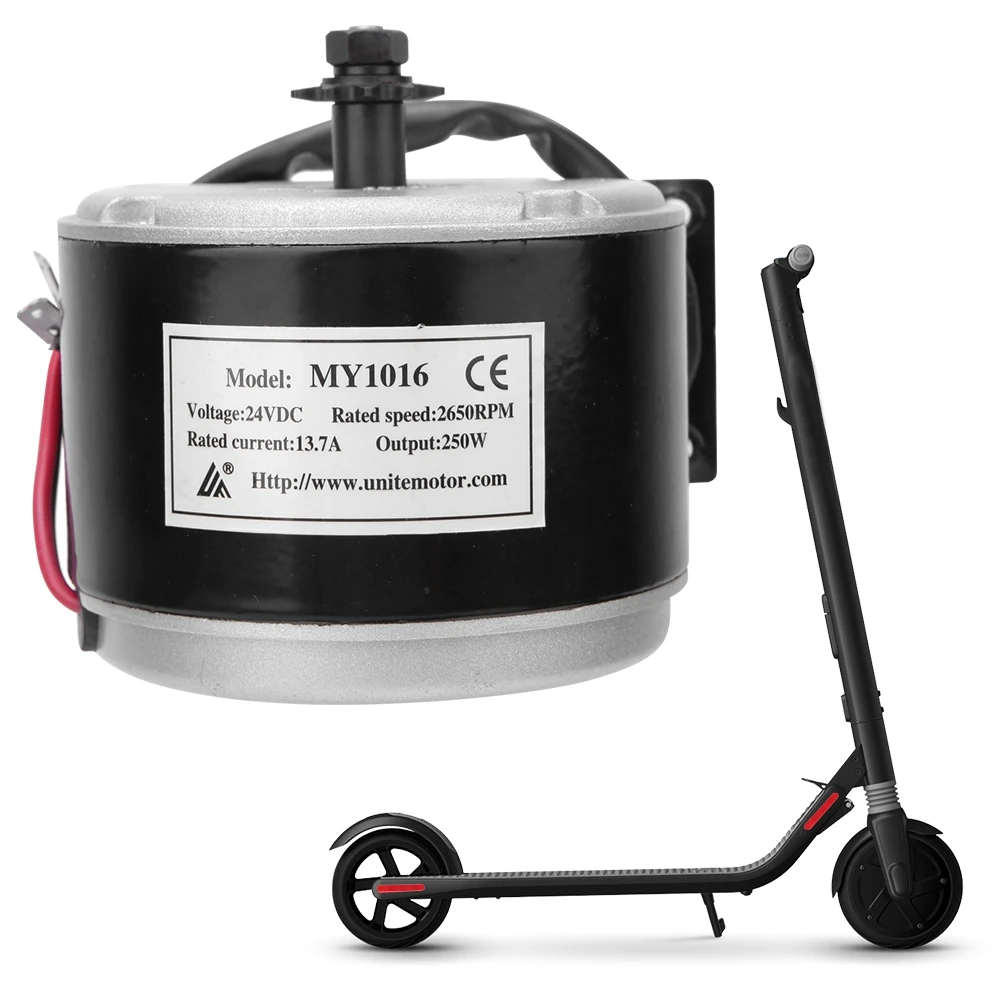 

Long Life Brushless DC Gear Motor MY1016 24V 250W High Speed Small Brush Motor with Belt Pulley Electric Bike Scooter Accessory