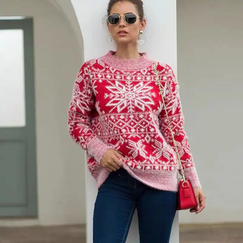 

2020 Autumn And Winter Ladies Christmas Women Print Snowflake Pullover