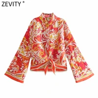 zevity 2021 women vintage totem floral print hem bow tied smock blouse female long sleeve casual shirts chic blusas tops ls9483