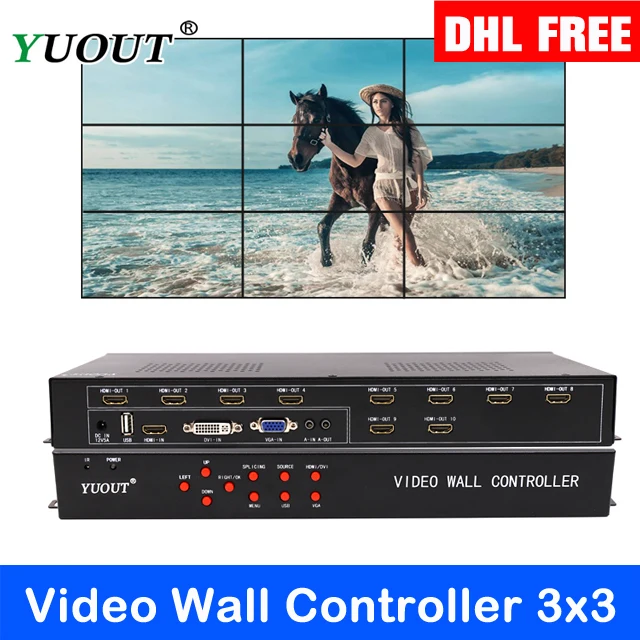 Настенный видеоконтроллер YD TV09 3x3 2x4 4x2 HDMI + VGA DVI светодиодный/LCD поддержка 180
