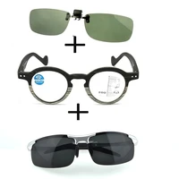 3pcs wood progressive multifocal far and near reading glasses men women alloy polarized sunglasses outdoor sunglasses clip