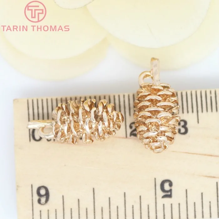 4 шт. 10x19 мм 24K цвета шампанского позолоченные латунные подвески Pinecone Высокое