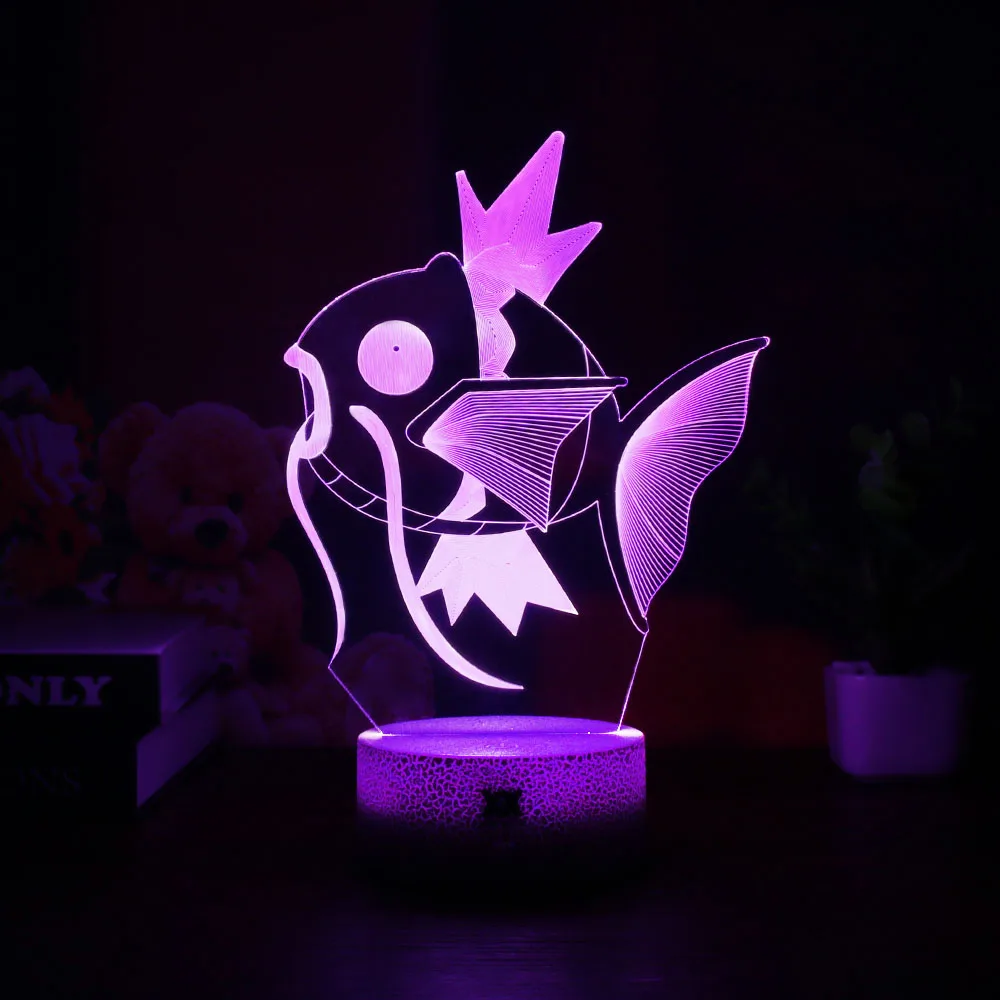 Magikarp Новые свитера Pokemon Mimikyu/Хо-Oh/purrloin/Magikarp «Pokemon Go»; роликой/Rayquaza/prinplup/politoed/lugia мультфильм 3D светильник светодиодный Прохладный 7 видов цветов ночной Светильник - Цвет: Magikarp