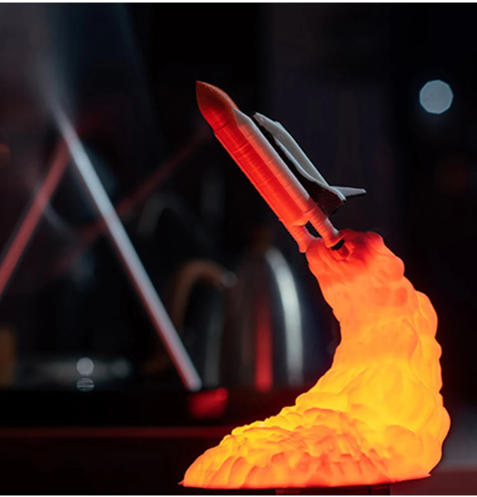 Прямая поставка, 3D принт, Космический Шаттл, лунная лампа, USB перезаряжаемая ракета, ночник, светильник для любителей космоса, Домашний Настольный светильник, украшение