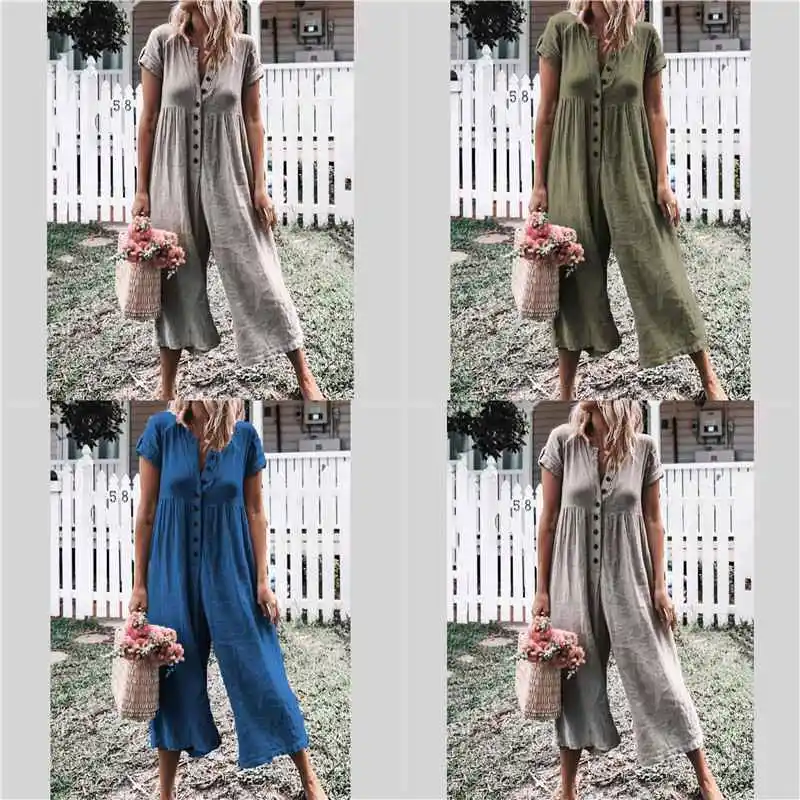 

Harem Wide Leg Jumpsuit Womens Summer Dungaree Size Loose Playsuit Overalls