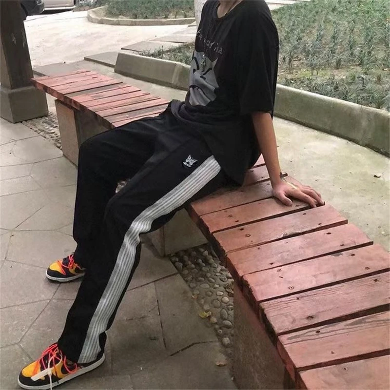 

Брюки с бабочкой и иглами, уличные прямые повседневные брюки черного цвета