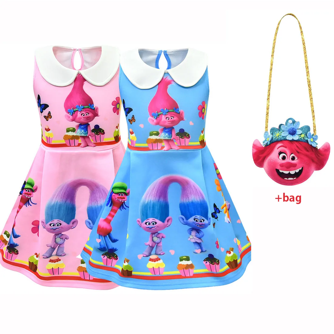 Платье-тролль детская одежда летние платья для девочек Детский костюм платье