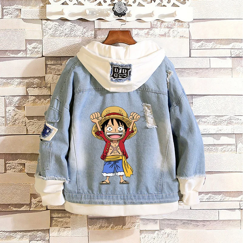 

Anime One Piece Monkey D Luffy Roronoa Zoro Edward Newgate Peripherals 3D Printed Casual Loose Denim Hooded Jacket